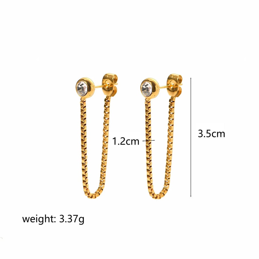 1 Pair Simple Casual Style Tassel Shape Stainless Steel  Gold Color Inlay Rhinestone Women's Hoop Earrings Picture3